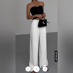Commense Full Length Pleated Wide Leg Dress Pants